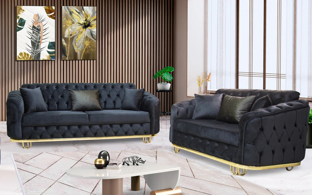 Almira Chesterfield Turkish Black Sofa Set (Starting from £380 to £1520)