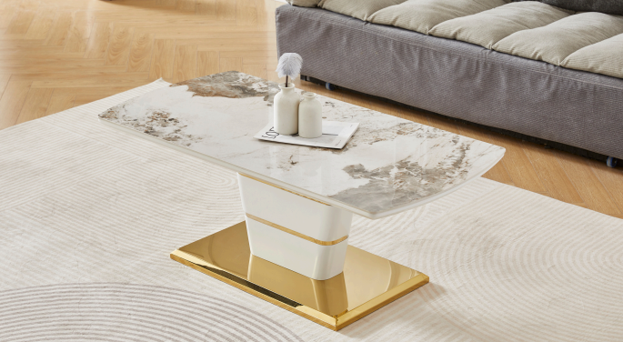 CAMDEN EXTENDING DINING TABLE | SINTERED STONE & GOLD BASE