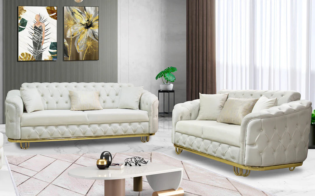 Almira Chesterfield Turkish White Sofa Set (Starting from £380 to £1520)