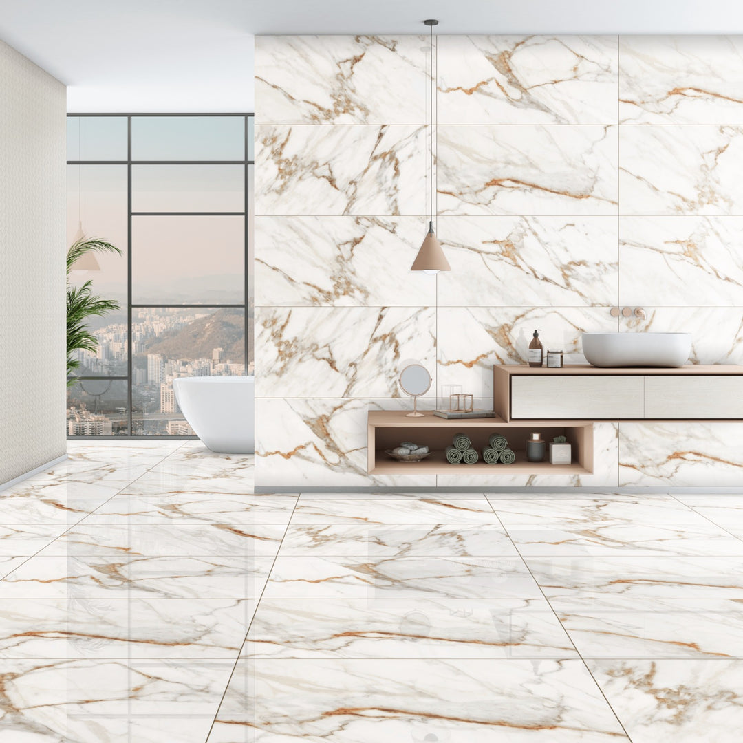 Lava Marble white and Gold - 1200x600 High Gloss Porcelain Tile
